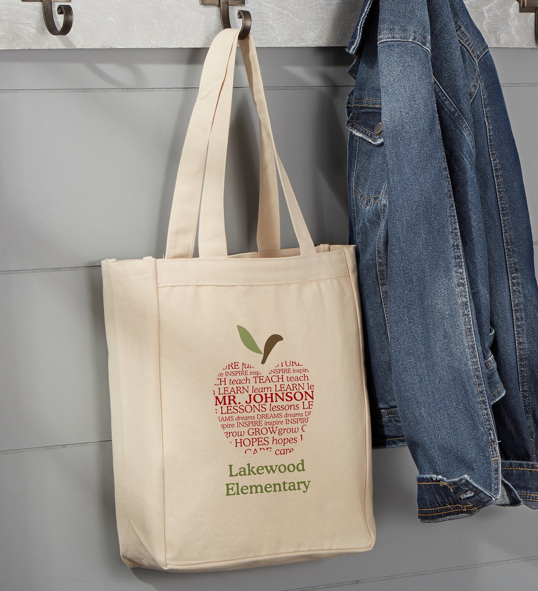 Apple Scroll Personalized Teacher Canvas Tote Bags